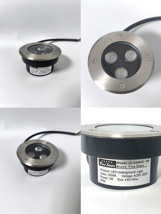 0417*Spot piso de embutir 3W luz cálida Ø80mm